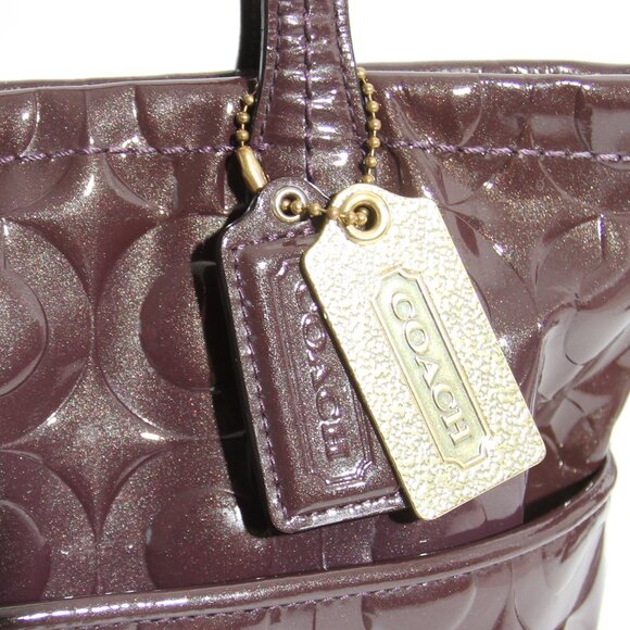 Coach Embossed Patent Leather Peyton Signature C Plum Purple Tote Bag Purse - Picture 7 of 16